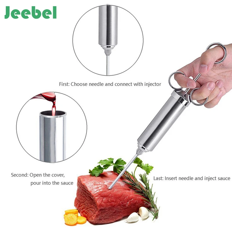 

Jeebel Heavy Duty Meat Injector Seasoning Injector Marinade Injector Syringe Includes 3 Needles Stainless Steel