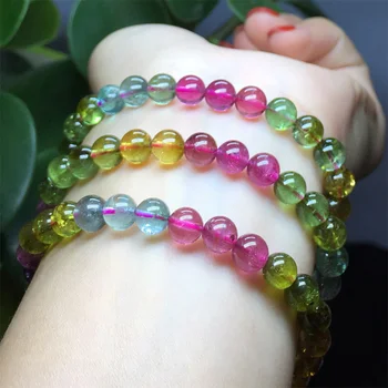 

Natural Top Grade Genuine Clear Colorful Mix Tourmaline Multi-color Stretch Bracelet Round Beads Necklace 3 Turns 6.5mm 04444