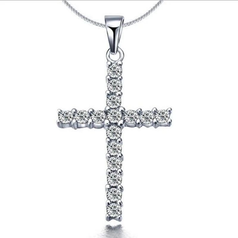 

Yunkingdom Hot Sale Fashion Jewelry Cross Design Silver Color Pendant & Necklaces for Women Crystal Charms Chain