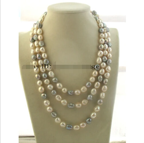 

FREE SHIPPING ******freshwater pearl white gray baroque necklace 60" nature