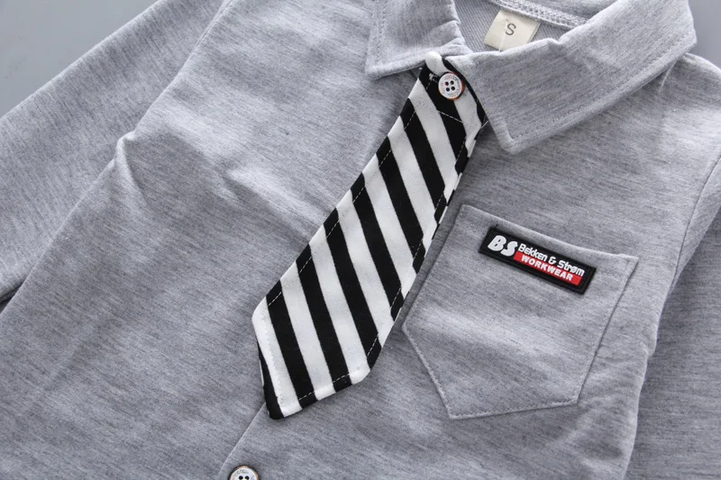 Летние комплекты одежды для маленьких мальчиков с длинными рукавами, Однотонная футболка в полоску с галстуком+ шорты комплект из 2 предметов, одежда для мальчиков в джентльменском стиле DS29