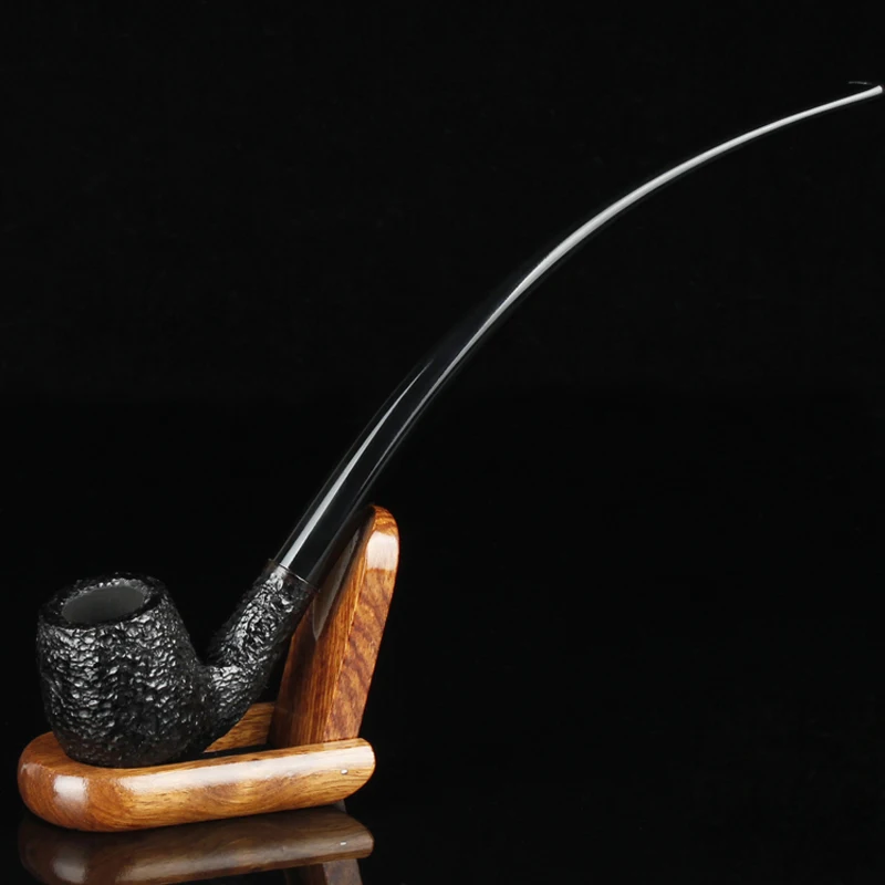 Smoker Sandblasted Briar Smoking Pipe Wooden Bent Type Tobacco Pipe