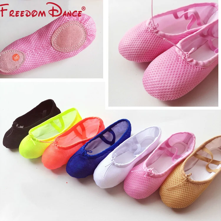 

2019 New Fluorescence Color Girls Ballet Flat Dance Shoes 7Colors Net Cloth Soft Ballet Yoga Fitness Shoe From Children to Adult