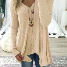 Повседневное с длинным рукавом Для женщин осень футболки хлопок теплый вязаный пуловер Топы корректирующие одежда для дам