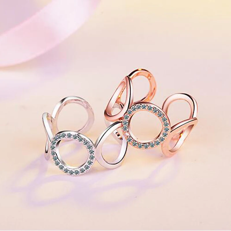 

KOFSAC New Fashion Sterling Silver 925 Ring Exquisite CZ Personality Round Rings For Women Jewelry Girl Valentine's Day Gifts