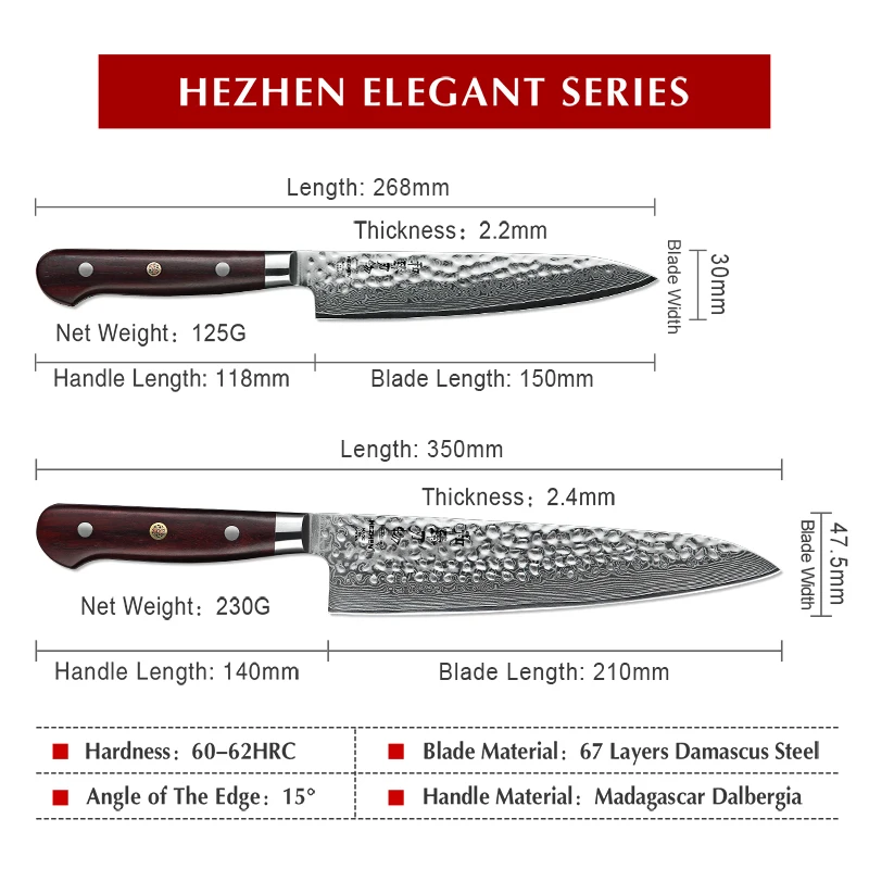 HEZHEN 4 шт. набор кухонных ножей VG10 шеф повара Santoku Nakiri нож для кухонной утвари из