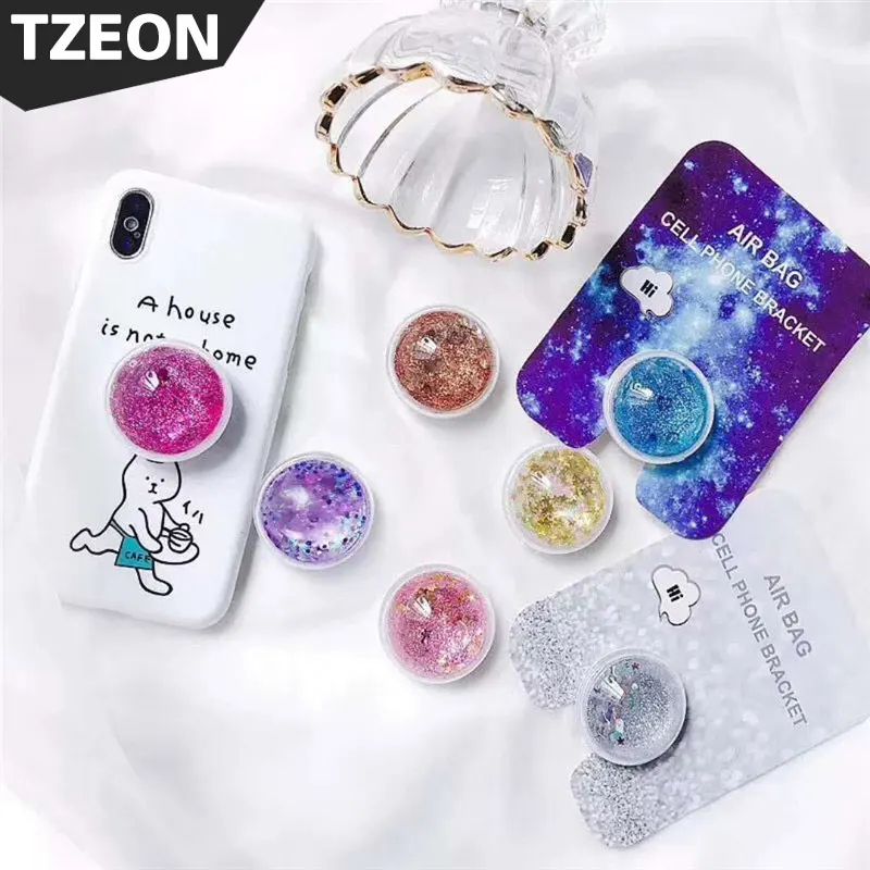 3D Liquid Quicksand POP Expand Phone Holder Glitter Bling Shining Stars Round Finger Stand Grip For Iphone Huawei Xiaomi Samsung