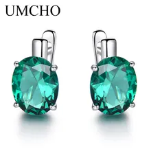 UMCHO Nano Emerald Gemstone Clip Earrings For Women 925 Sterling Silver Earrings Topaz Valentine's Gift Wedding Engagement Jew