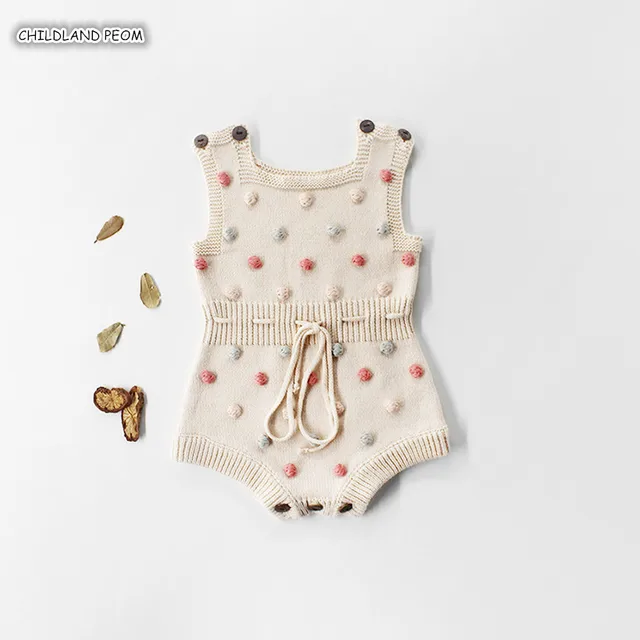 US $11.63 Knitted Baby Clothes 2019 Newborn Baby Rompers Handmade Pompom Baby Girl Romper 100% Cotton Infant