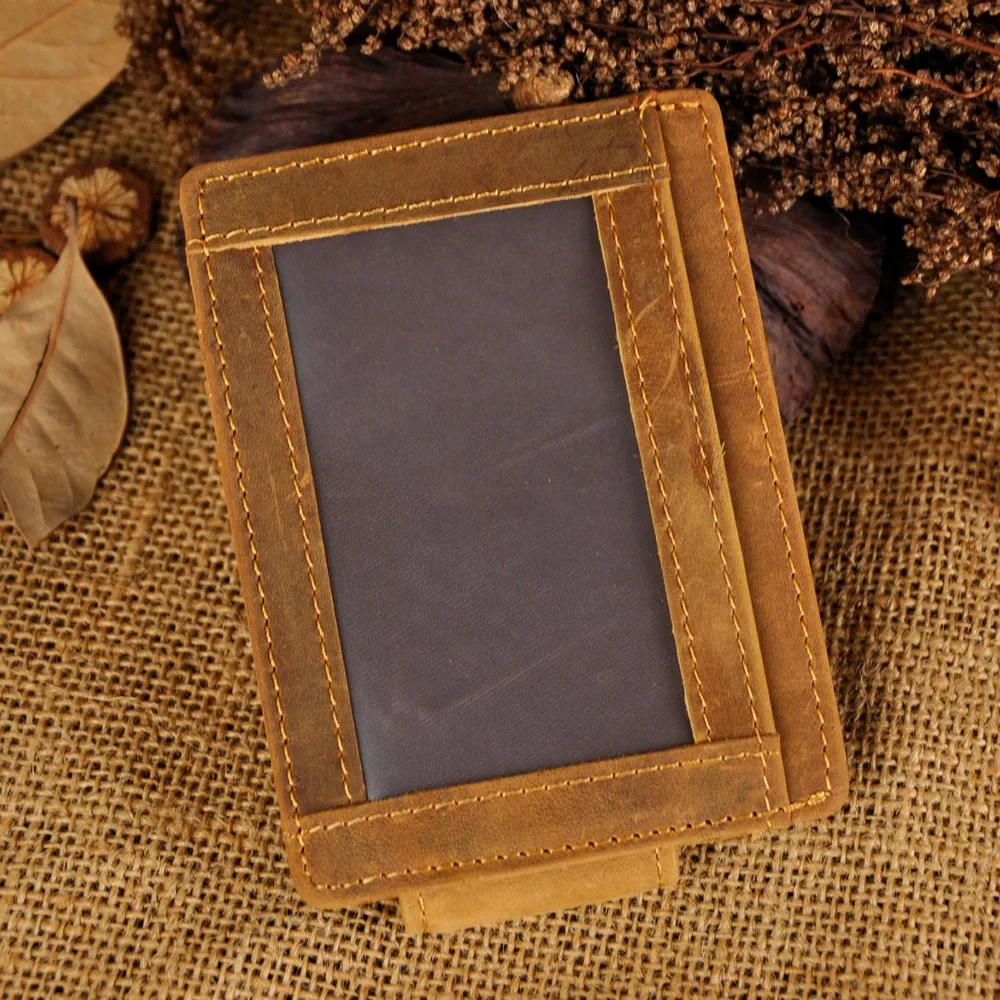 Male Quality Leather Designer Fashion Travel Slim Wallet Front Pocket Magnetic Money Clip Mini Card Case Purse Men 1015L