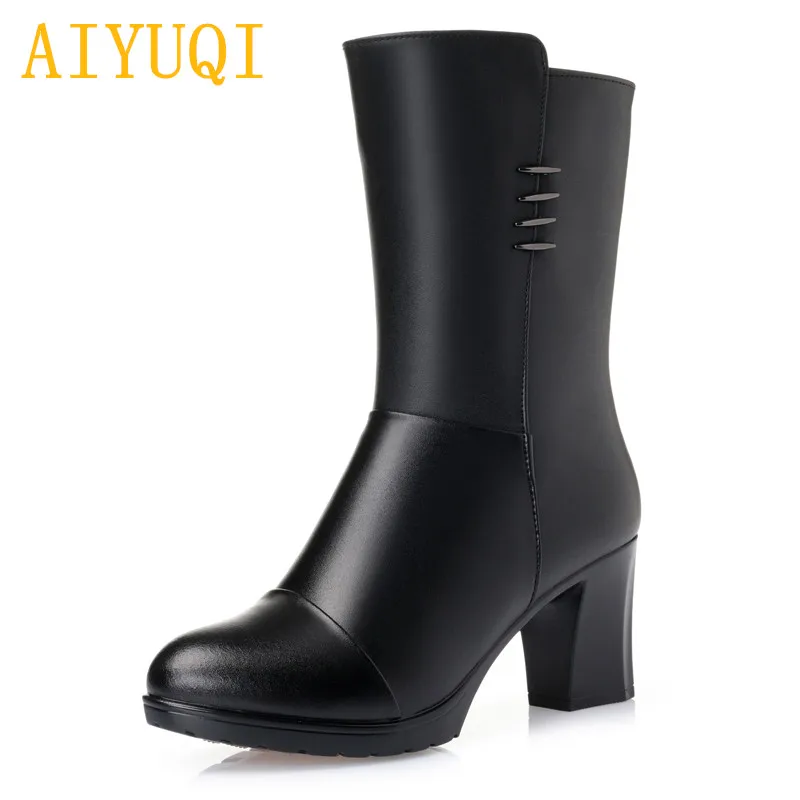 

AIYUQI Female Martin boots wool snow boots 2019 new genuine leather women dress boots, thick warm trend party shoes women