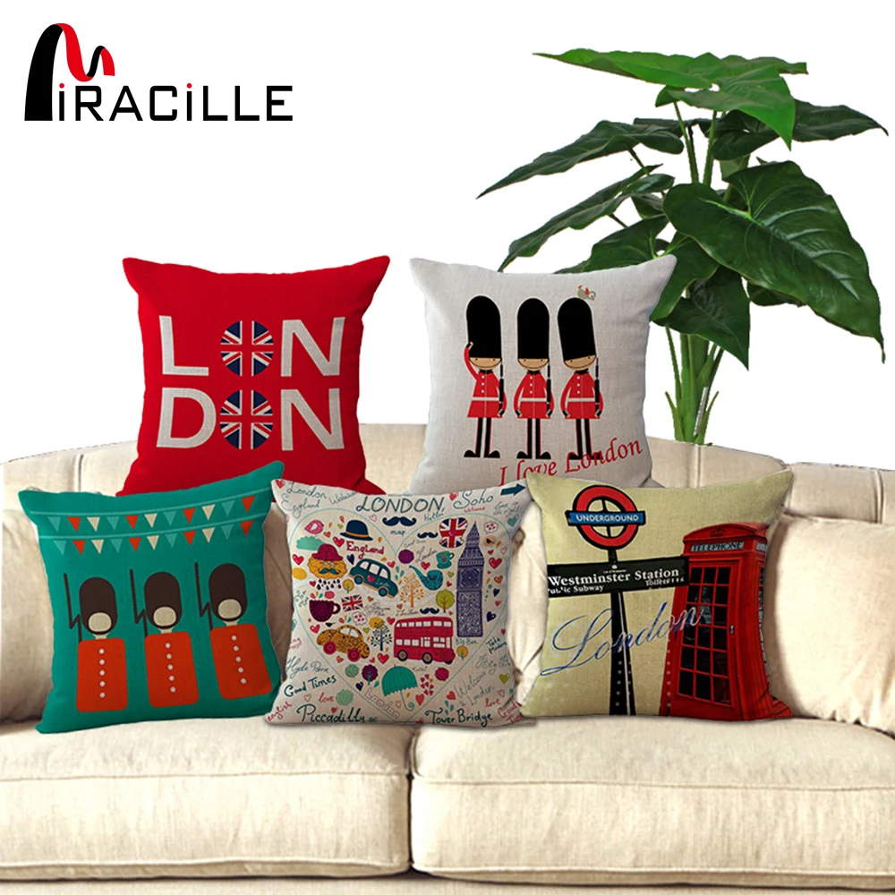 

45x45cm UK London phone booth bus models linen cushions London for sofa car decorative almofadas cojines decorative pillows