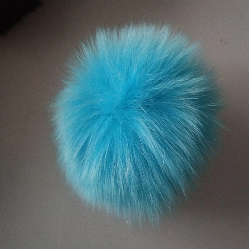 

10cm Nature Genuine Fox Fur Ball Pom Pom Fluffy DIY Winter Hat Skullies Beanies Knitted Cap Pompoms TWF008-seablue