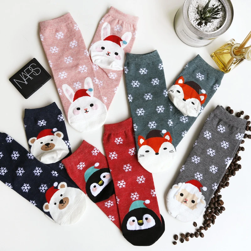 Christmas Socks for Women Girls Thicken Cotton Socks Winter Warm Cartoon Animals Pattern Sock Lovely Comfortable Ladies Socks