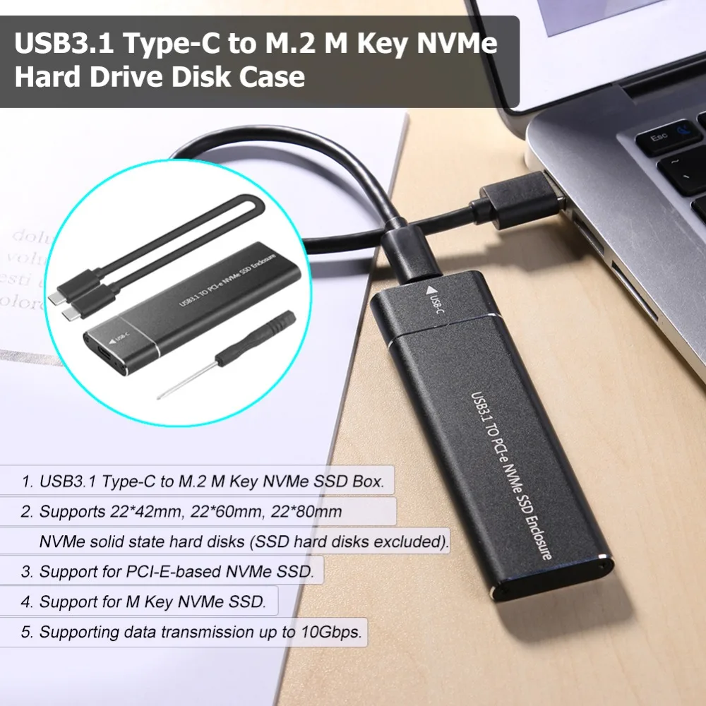 PCIE M.2 NVME SSD корпус M ключ Тип C USB3.1 nvme pcie SSD чехол полностью алюминиевый 10 Гбит/с внешний корпус для твердотельного диска