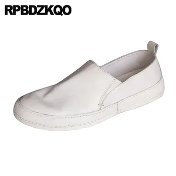 

Brand Cow Leather Sneakers British Casual Shoes Skate European Genuine Real Flats Italy New Slip On High Quality Luxury White