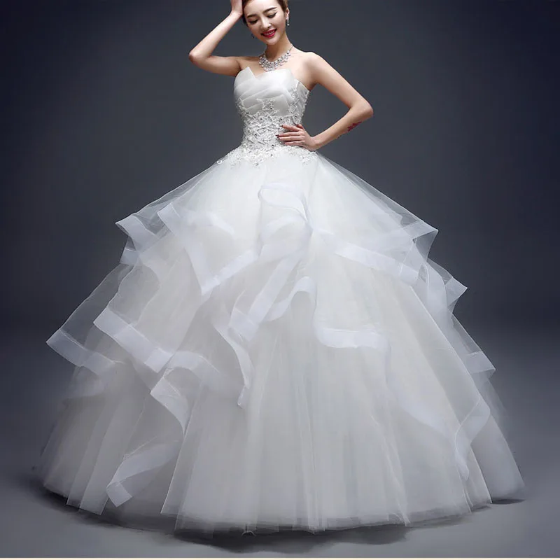 Жемчужные Роскошные Модные свадебные платья без бретелек новые корейские многоуровневые органзы Сладкая Невеста принцесса платье Vestido de noiva