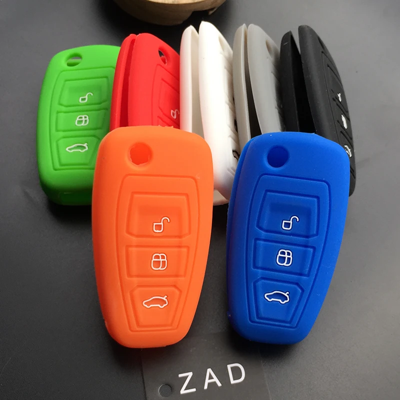 

ZAD Silicone rubber car key case cover for ford focus st Fiesta Ecosport Ranger Escape Kuga flip folding remote keyless holder