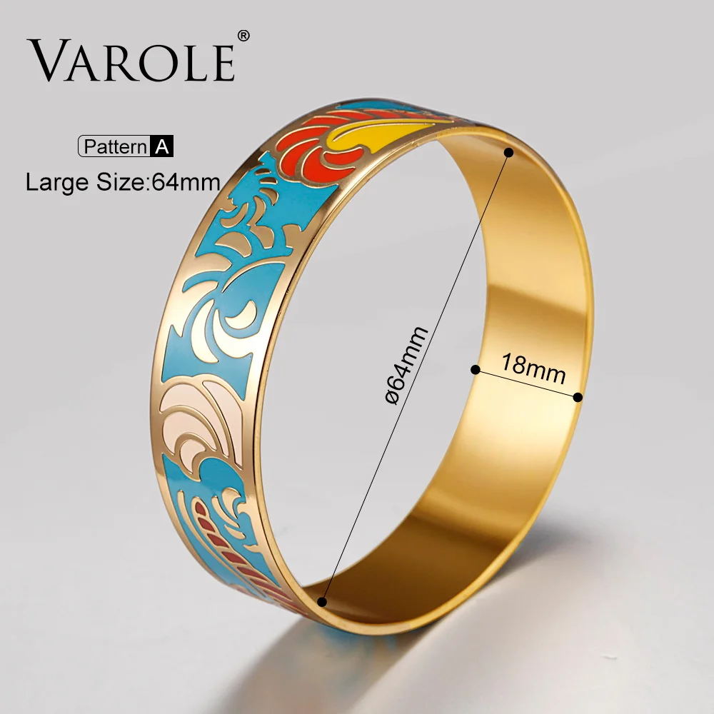 VAROLE 18 мм широкий цветок индивидуальный дизайн Эмаль Браслеты и браслеты для женщин ювелирные изделия браслет женский Pulseiras - Окраска металла: Pattern A 64mm