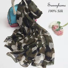 Женские шелковые шарфы Foulard Femme Lettre Marque натуральный шелк длинный парео зеленый армейский принт шали и хиджабы