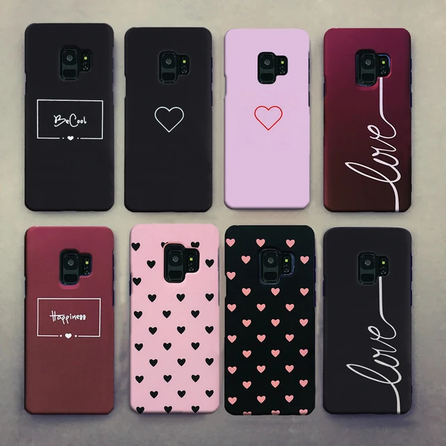 Cute Clear Couples Love Heart Black Pink Red Case For Samsung Galaxy S8 S9 Plus S8Plus S9Plus Case Cover Hard PC Girl Men Case