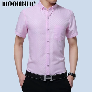 

Plaid Shirts Fashion No ironing Business Casual Shirts Simple 2018 Fit MWC Short Sleeve MOOWNUC Summer Men Large Size Thin New