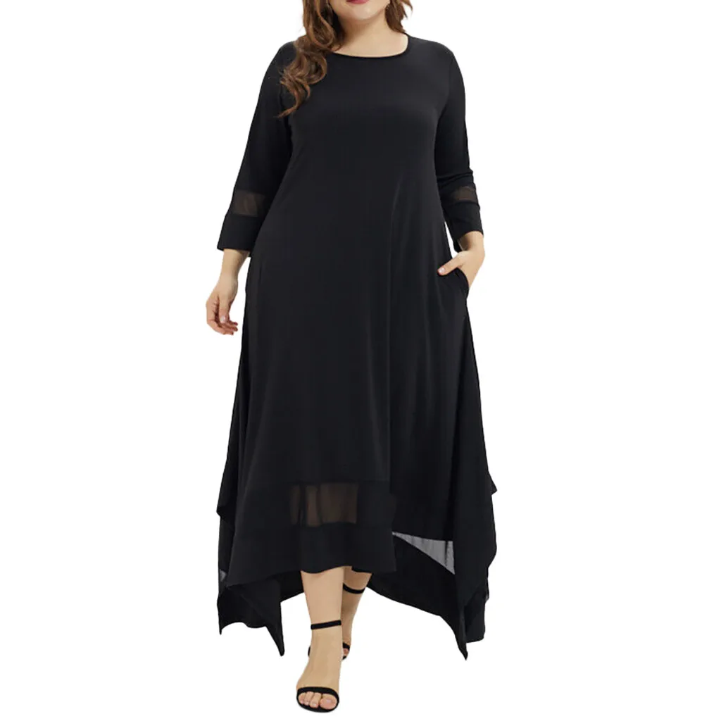 CHAMSGEND мусульманское женское платье, шикарное элегантное женское платье размера плюс, летнее свободное домашнее платье с рукавом три четверти, новинка, L0411 - Цвет: Черный