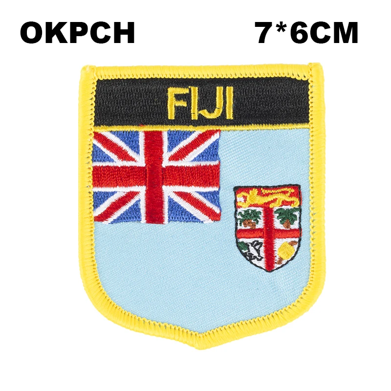 Fiji Shield Форма Флаг нашивки Вышитый Флаг нашивки с национальным флагом для одежды DIY украшения PT0060-S