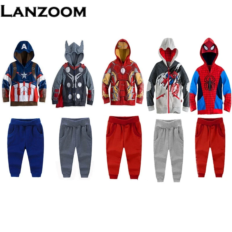 

Kiqoo New Arrival Children's Spring and Autumn Cartoon The Avengers 2 pcs Tops + Pants Set Cute Marvel Kid's Hooded Set