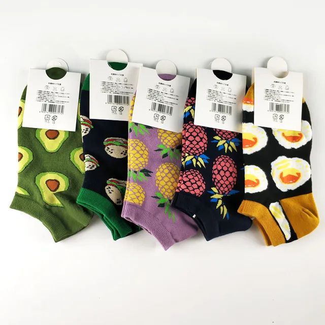 5 Pairs/lot Animal Food Fruit Avocado Zebra Burger Omelette Flamingo Socks Happy Cotton Ankle Funny Men Women Summer Casual Sock 8BC7 03