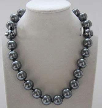 

18" 16mm round Tahitian-black south sea shell pearls necklace