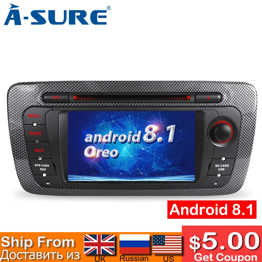 

A-Sure 2 Din 7 Inch Android 8.1 Radio Car GPS Sat Nav Stereo For Seat Ibiza DVD Radio RDS DAB+ OBD WIFI DVR 4G