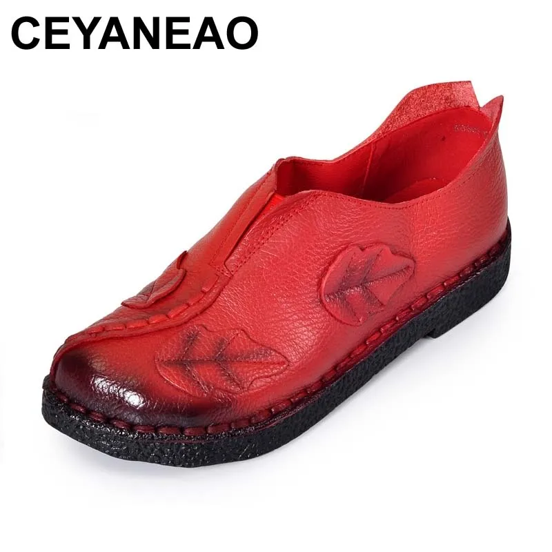 

CEYANEAOWomen's Handmade Shoes Genuine Leather Flat Slip-resistant Mother Shoes Woman Loafers Soft Single Casual Shoes Women Fla