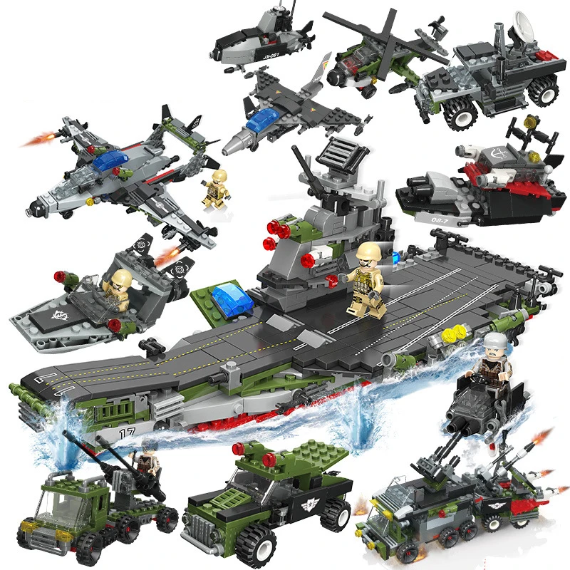 

687Pcs Legoings 8 In 1 SWAT for Aircraft Carri Bricks 25 Models Building Blocks Military Ship DIY Model Kits Boys Gifts Kids Fun