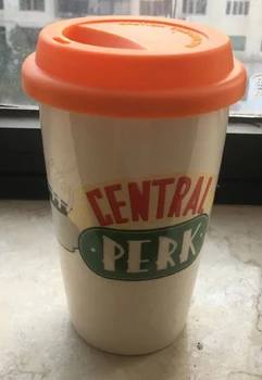 

New Orange Color TRAVEL MUG FRIENDS CENTRAL PERK CERAMIC FUN BRAND NEW TEA OR COFFEE DRINKS