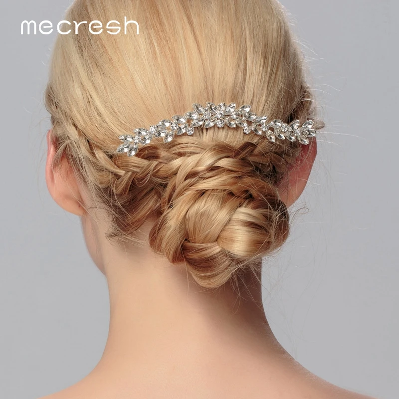 Свадебные украшения для волос в виде листьев маркизы Mecresh, свадебные аксессуары для волос, стразы серебряного цвета, расчески для волос для женщин FS238