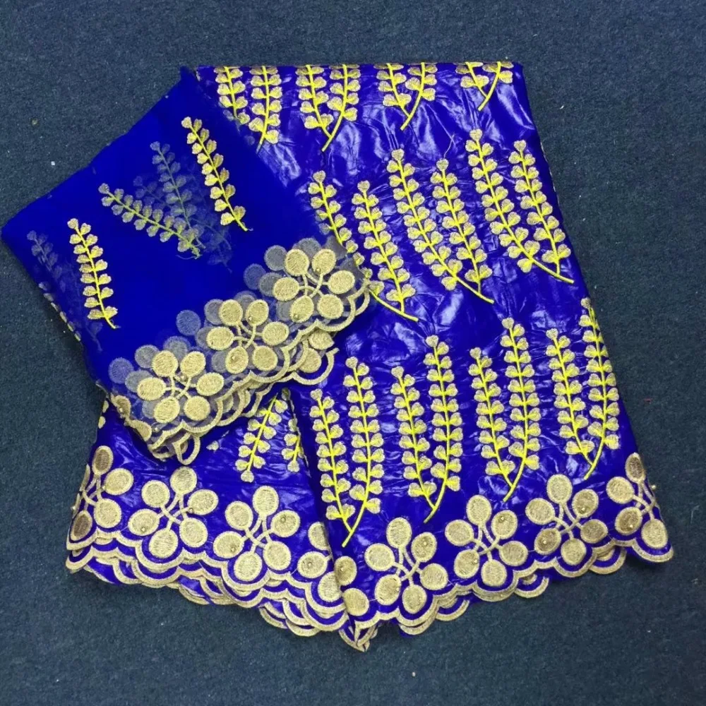 

African net embroidered jacquard fabric with beads 2018 New 5Yards Bazin riche fabrics getzner for Nigerian blue wedding dress