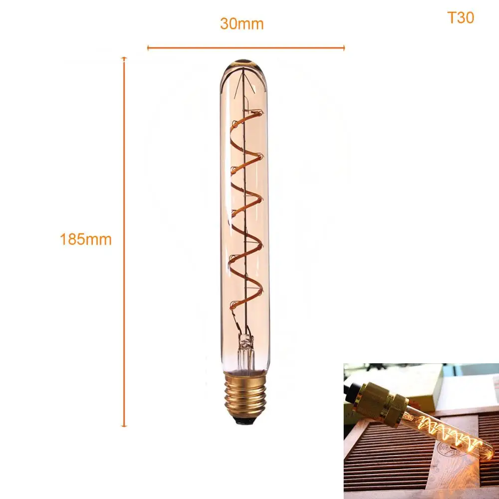 Ganriland Ретро светодиодный светильник E27 220V с регулируемой яркостью Светодиодная лампа накаливания свет 3 W 2200 K масок Diamond Gold Edison спиральные лампы G125 G80 светодиодный потолочный - Испускаемый цвет: T30 185mm