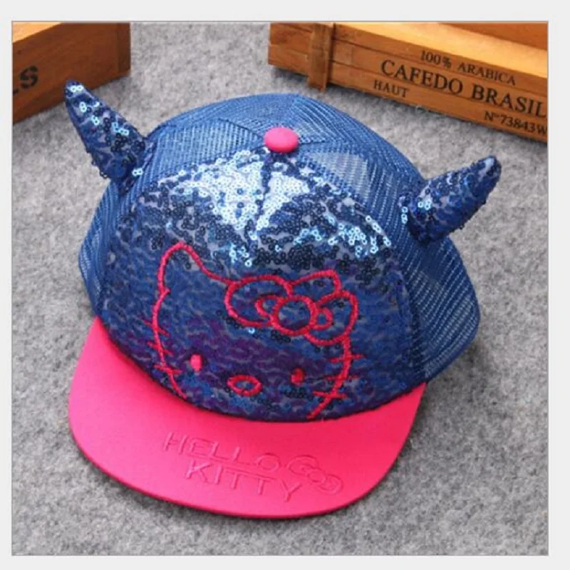 Pink Hellokitty caps Lovely cat ear Hello Kitty Embroidery Kids Women