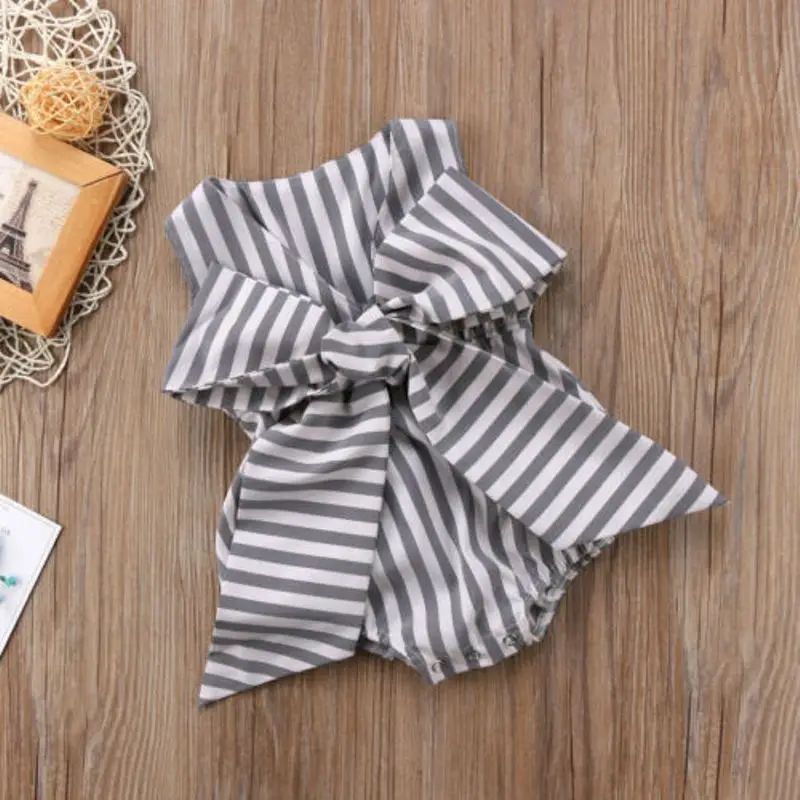 

Fashion Newborn Baby Girl Bow Sleeveless Striped Romper Jumpsuit Clothes Outfits Baby Patchwork Bow Sleeveless Romper