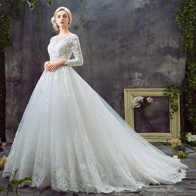 SSYFashion 2017 New Wedding Dress The Bride Married White Lace Long