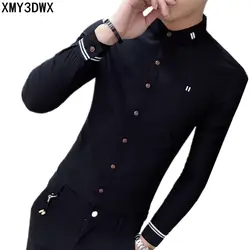 2019 модная мужская рубашка с длинным рукавом Топы оверсайз деловые однотонные Простые повседневные мужские s Мужская классическая рубашка