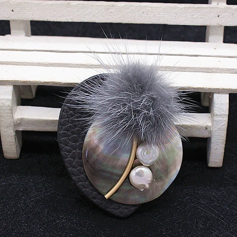Fur Pom pom ball brooch corsage Matte Simulated-pearl Morning Glory High-grade leather brooches fur women artificial-flowers | Украшения и