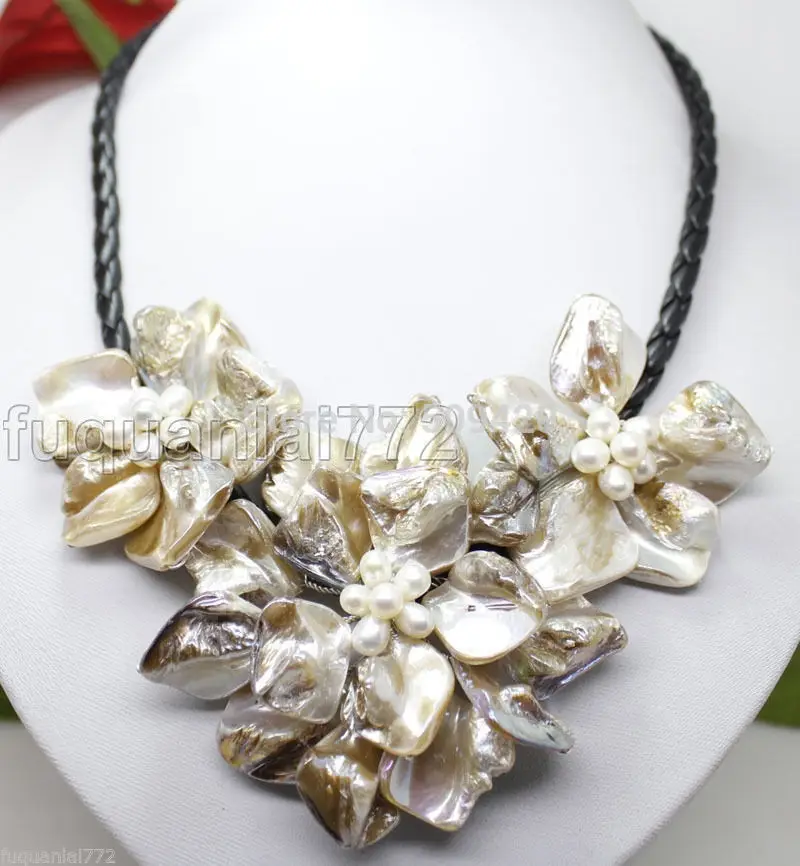 

Free Shipping >FASHION JEWELRY 3 WHITE MOP SHELL PEARL FLOWER PENDANT NECKLACE 17-18 LONG