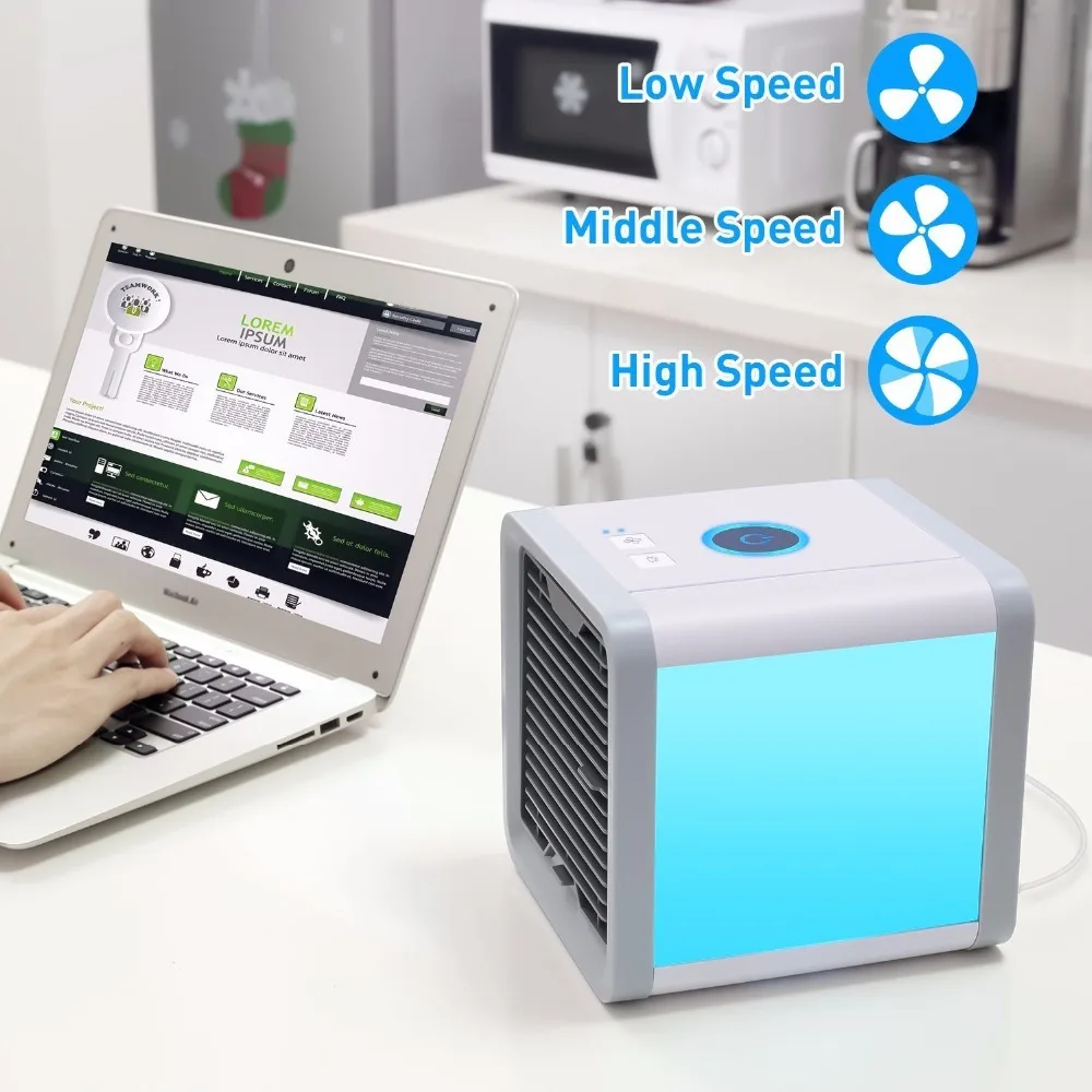 

2018 Mini Fans air cooler home conditioner rechargeable fan condicionador leque for home / office / desk with 7 Color Light
