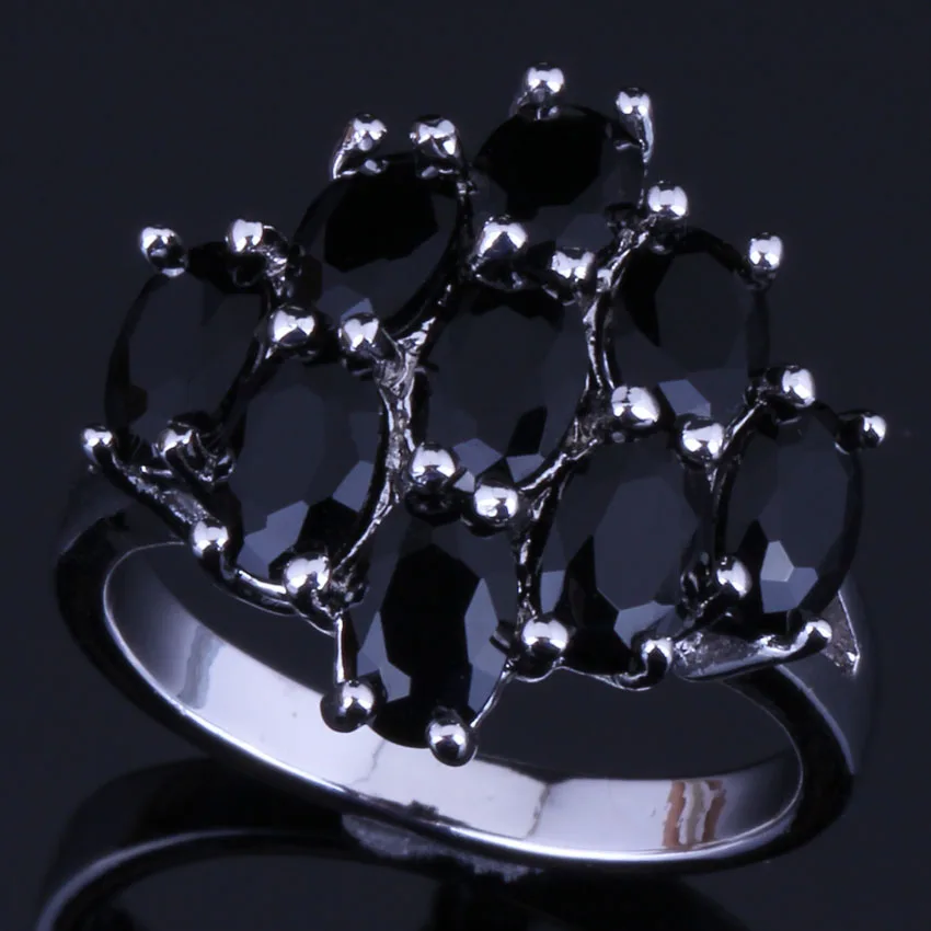 Dazzling Oval Black Cubic Zirconia Silver Plated Ring V0420 | Украшения и аксессуары