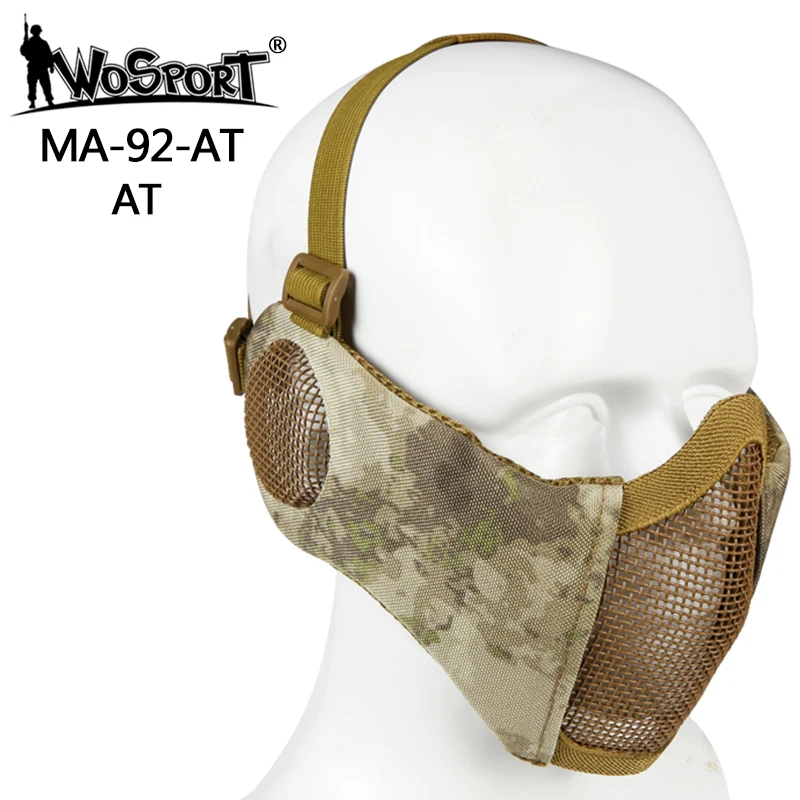 Тактическая Маска на половину лица из металлической стальной сетки для охоты, защитная маска для страйкбола, защитная сетка на пол-лица, маска - Цвет: atacs au