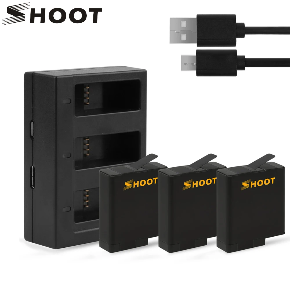 SHOOT 1220 мАч AHDBT-501 батарея и три порта зарядное устройство для GoPro Hero 5 6 7 черный Go Pro Hero 7 аксессуары для экшн-камеры