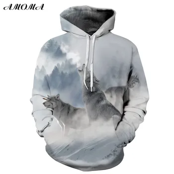 

AMOMA Unisex Realistic 3d Digital Print Pullover Hoodie Hooded Sweatshirt Polar Wolf