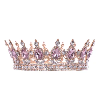 

Luxury Queen Vintage Big Wedding Hair Accessories Rhinestone Bridal Full Round Circle Pageant Tiaras Crystal Prom Royal Crowns